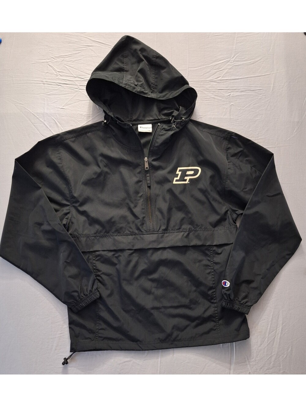 Champion Purdue Boilermakers Pullover Windbreaker Mens Small Blue 1/4 Zip Hooded